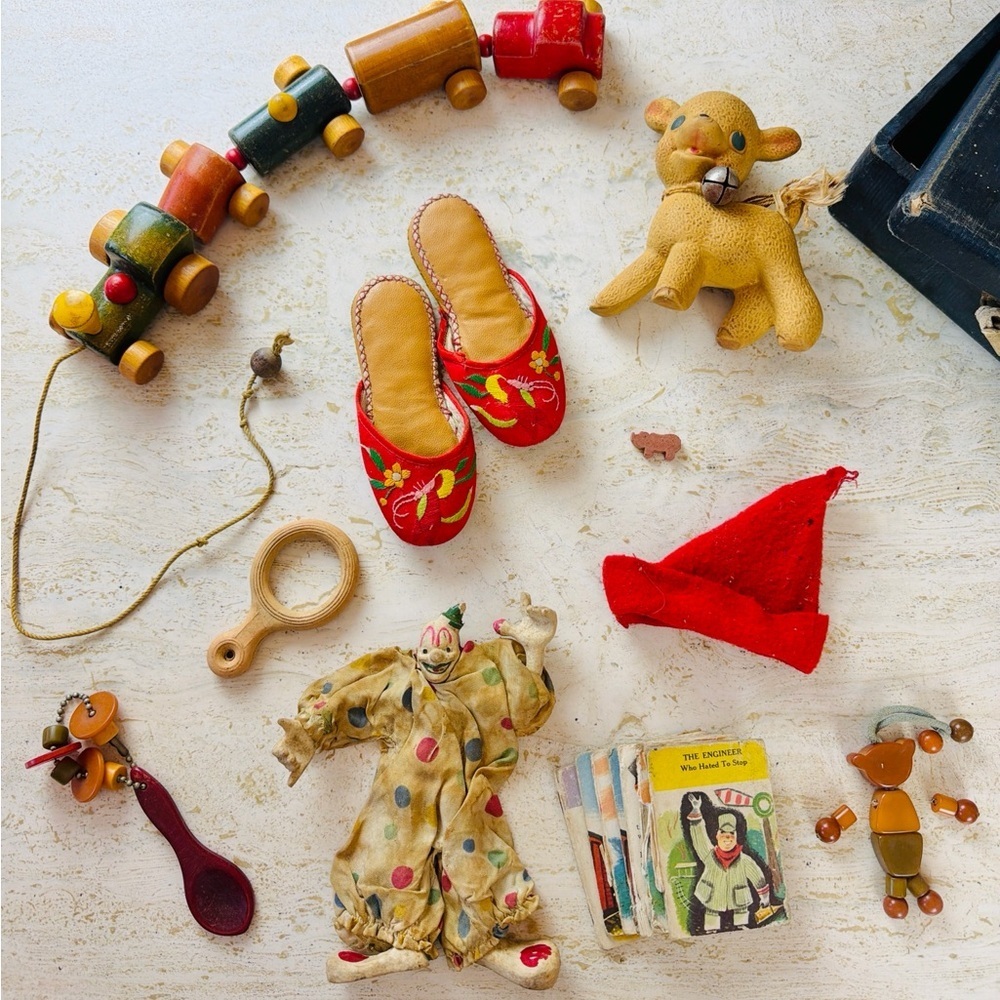 Vintage Wooden & Cloth Mid Century Toy Lot – Nursery Decor / Cottagecore – As Is